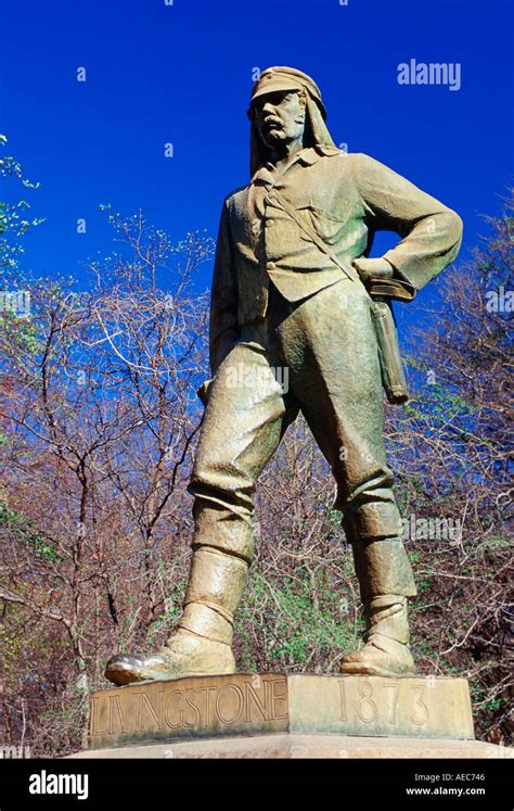 Statue of explorer Dr David Livingstone on Zambezi River at Victoria ...