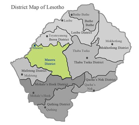 Lesotho map districts - Map of Lesotho showing districts (Southern ...