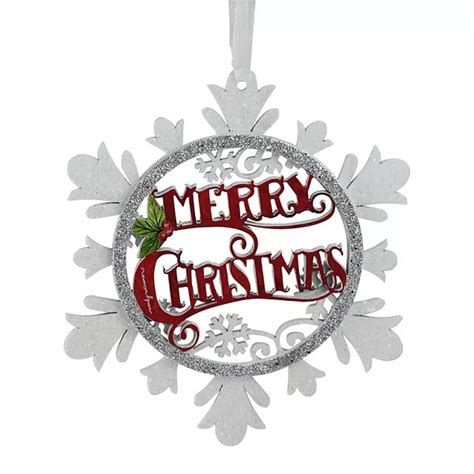 5.5" White and Silver "Merry Christmas" Glittered Cut-Out Wooden ...