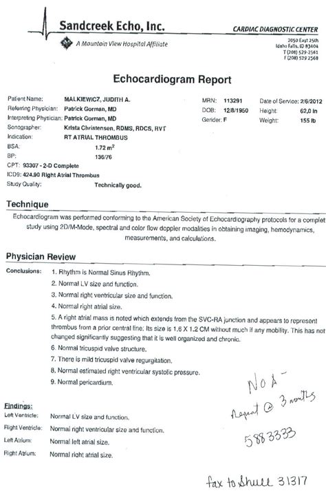 jm's Adventure with Multiple Myeloma: Echocardiogram Results of February 6 2012 Received