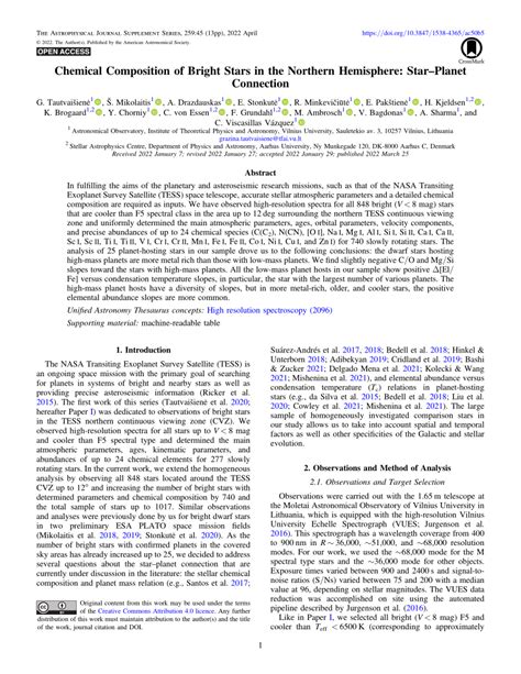 (PDF) Chemical Composition of Bright Stars in the Northern Hemisphere: Star–Planet Connection