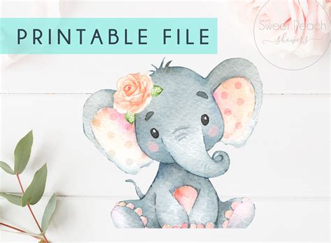 Floral Printable Stand Up Elephant Baby Shower Decor Pink Girl | Etsy