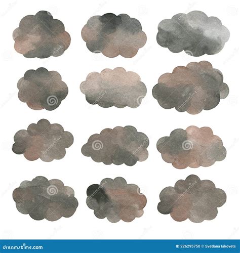 Set of Clouds and Clouds. Watercolor Drawing. Stock Illustration - Illustration of clouds, white ...