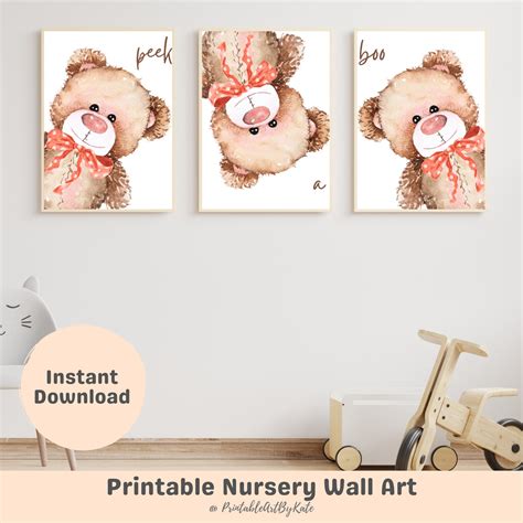 Teddy Bear Nursery Decor Nursery Wall Art Set of 3 Baby Room | Etsy