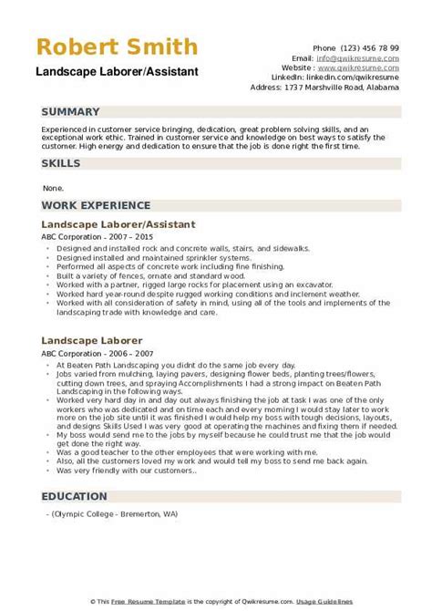 Landscape Laborer Resume Samples | QwikResume