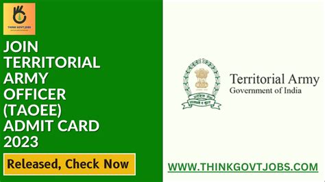 Join Territorial Army Officer TAOEE Admit Card 2023 - Think Govt Jobs