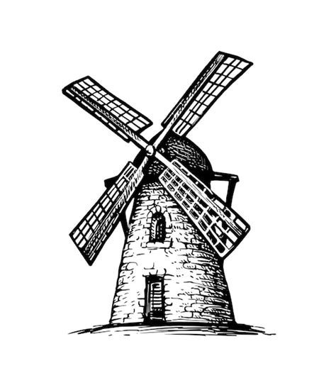 Premium Vector | Old tower mill. hand drawn ink sketch.