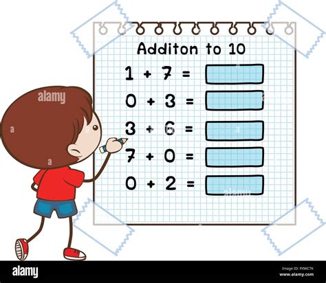 Math worksheet for addition to ten illustration Stock Vector Image ...