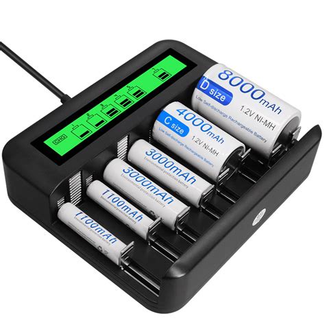 HZKAICUN LCD Universal Battery Charger - 8 Bay AA /AAA /C /D Battery ...