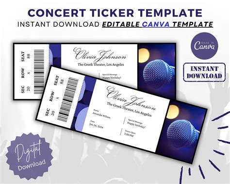 Editable Concert Ticket Template, DIY Event Ticket, Custom Concert ...