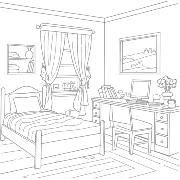 An Adult Bedroom Drawing Outline Sketch Vector, Wing Drawing, Bedroom Drawing, Bed Drawing PNG ...