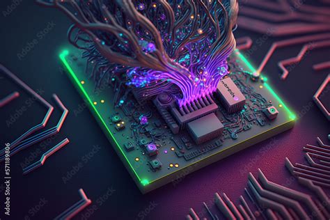 Neuroprocessor. An abstract 3D illustration of a chip processor with ...