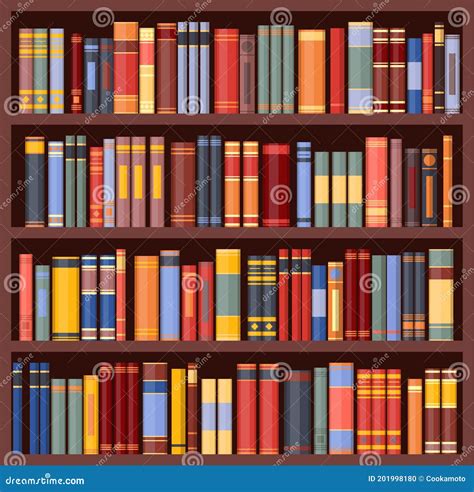 Bookshelf Background, Bookcase with Books, Vector Library Stock Vector - Illustration of pattern ...