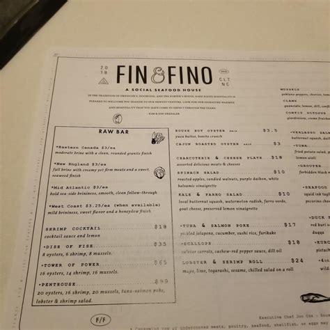 Menu at Fin & Fino pub & bar, Charlotte