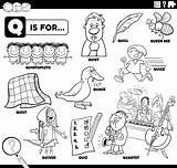 Letter q Words Educational Set coloring Book Page 7817467 Vector Art At  sketch template
