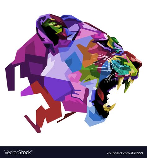 Angry colorful lioness on pop art style Royalty Free Vector