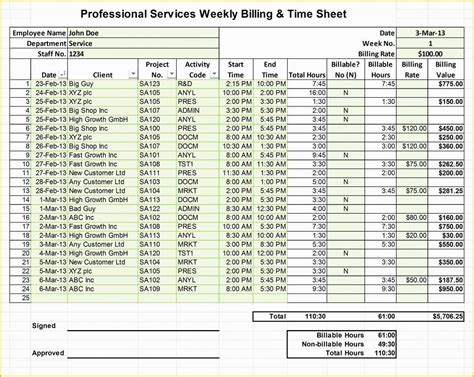 Project Timesheet Template Free Of Professional Services Billing ...