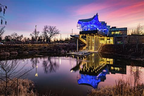 The Gathering Place Boathouse Sunset Reflections - Tulsa Oklahoma ...