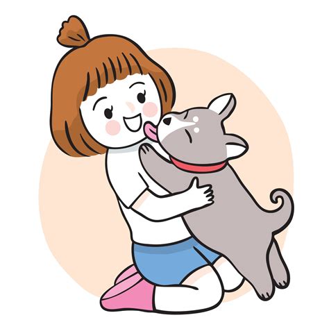 Hand draw cartoon cute girl hug dog vector. 3216796 Vector Art at Vecteezy