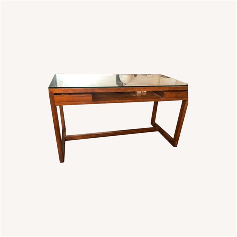 Wood Desk with Glass Top - AptDeco