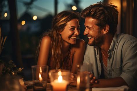 Laughing couple enjoying romantic dinner date 29319385 Stock Photo at ...