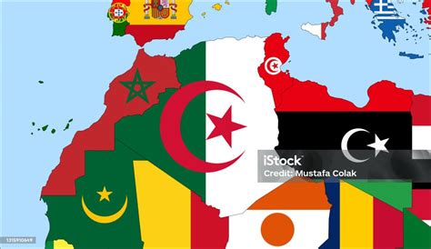 Center The Map Of Algeria Vector Maps Showing Algeria And Neighboring Countries Flags Are ...