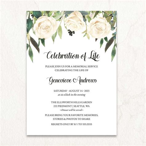 Invitation To Memorial Service Template