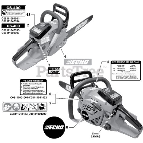 Echo CS-400 - Echo Chainsaw (SN: C08111001001 - C08111999999) Labels Parts Lookup with Diagrams ...