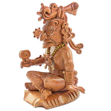 Hand Carved Cedar Wood Maya Sun God Sculpture - Maya Sun God Ah Kin | NOVICA