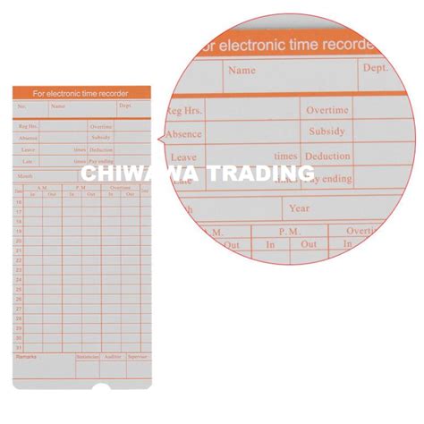 100 Pcs Punch Card Electronic Time Recorder Machine Attendance Employee Payroll Office Factory