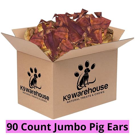 K9warehouse Pig Ears for Dogs - 100 Count Jumbo Pigs Ear Chews for All Breeds - Made of 100% ...