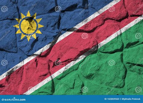 Namibia Flag Depicted in Paint Colors on Old Stone Wall Closeup ...