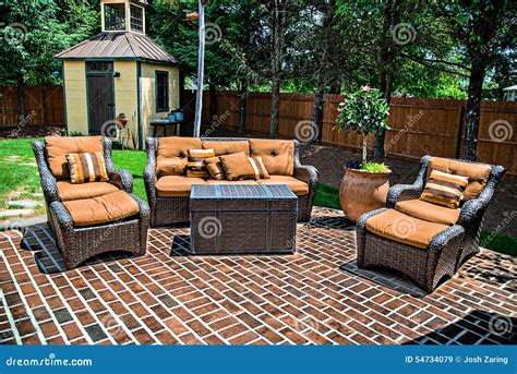 Brick Patio and Furniture stock image. Image of patio - 54734079