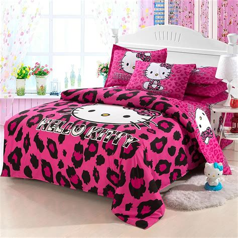 New Fashion Luxury red Leopard Hello kitty 3D Girl Bedding sets Duvet Cover Bed sheet Pillowcase ...