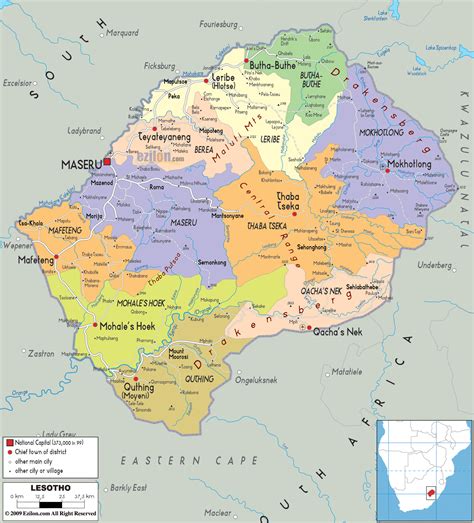 Large detailed administrative amd political map of Lesotho with all cities and roads | Vidiani ...