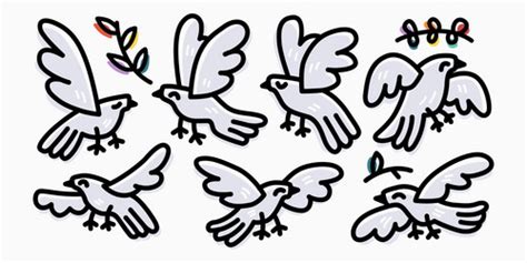 Quirky cute dove cartoon outline logo icon set Vector Image