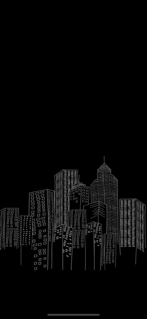 black and white cityscape with skyscrapers in the dark night sky, drawn by hand