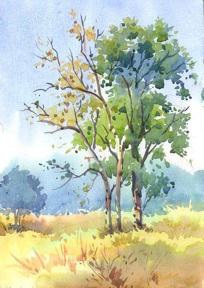 Colour sketch of trees by kios18 | Tree watercolor painting, Watercolor art landscape ...