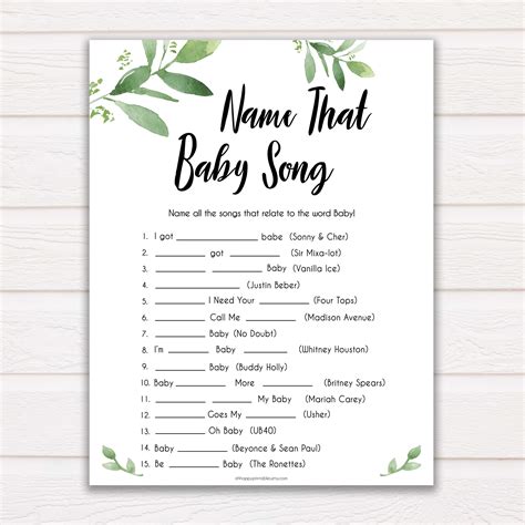 Botanical Name That Song Baby Shower Game Printable Baby - Etsy UK | Baby shower songs, Baby ...