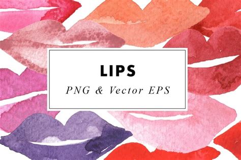 Watercolor Lips and Kisses ClipArt Paintings in PNG & Vector