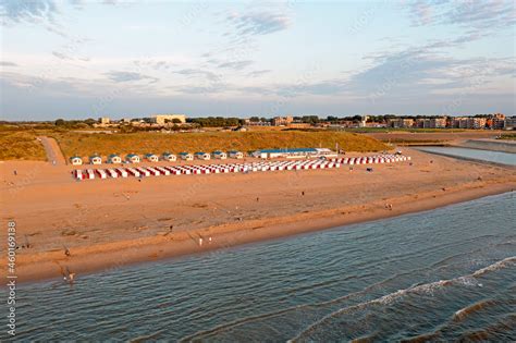 Aerial from beach houses at the beach at Katwijk aan Zee in the Netherlands Stock Photo | Adobe ...