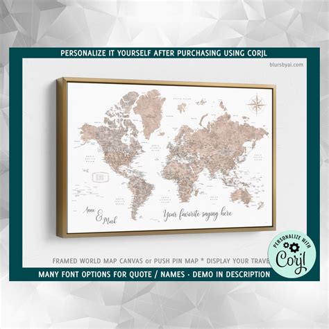 Custom world map with US state capitals, cities, states and countries ...