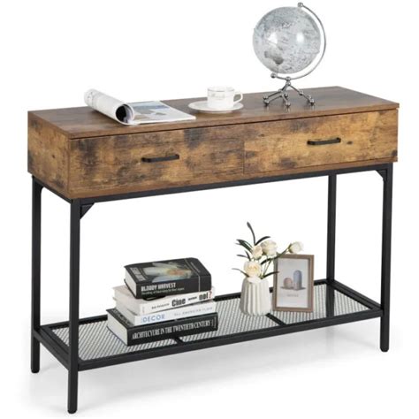 CONSOLE TABLE INDUSTRIAL Large 2 Drawers Storage Shelf Narrow Entryway Hallway $78.59 - PicClick