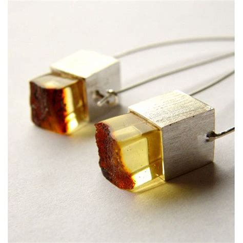 Amber Earrings Genuine Amber Earrings CUBE Modern Design - Etsy