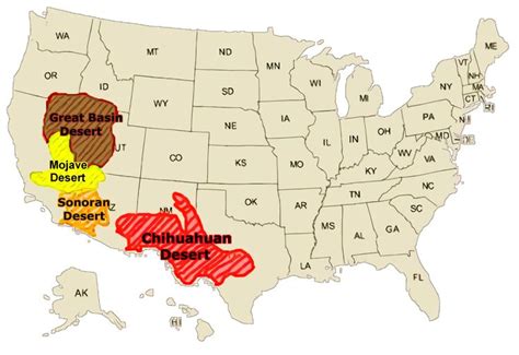 a map of the united states with different deserts labeled in red ...