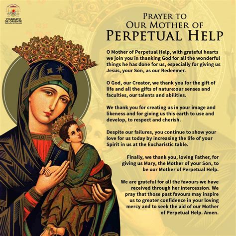 PRAYER TO OUR LADY OF PERPETUAL HELP O Mother of Perpetual Help, with grateful hearts we join ...