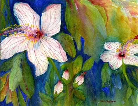 White Hibiscus - Original Watercolor Painting - Maui Hands