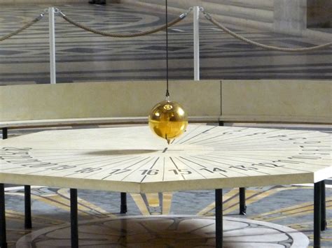 Foucault's Pendulum at the Pantheon in Paris. It keeps its trajectory, it's everything else that ...