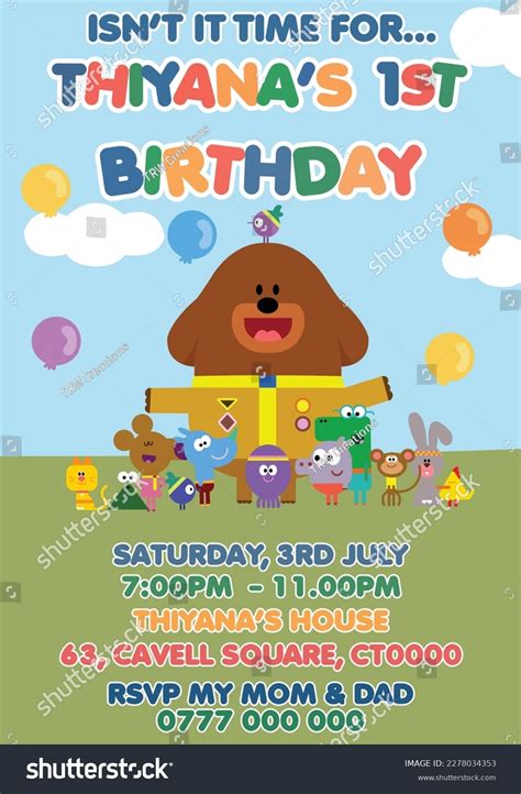 Hey Duggee.. Birthday Card, Birthday Invitation, - Royalty Free Stock Vector 2278034353 - Avopix.com