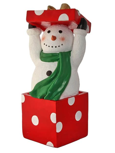 24" Resin Snowman Standing in Gift Box